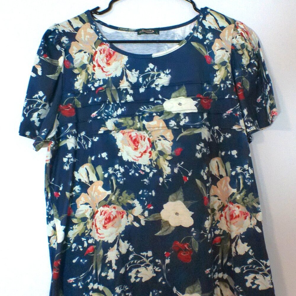 OfeefaN Navy Floral Short Sleeve Blouse – Women’s Large